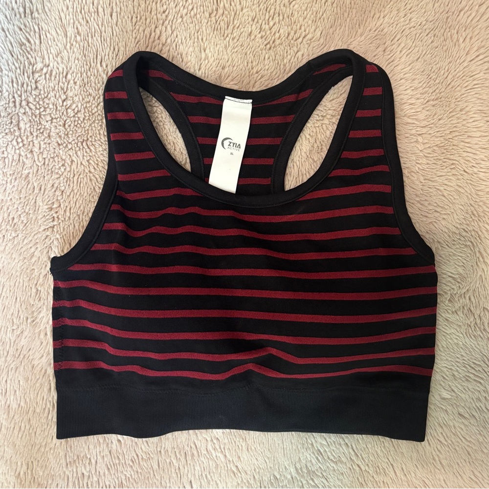 Zyia Black and Red Sports Bra with Bomber Back Design